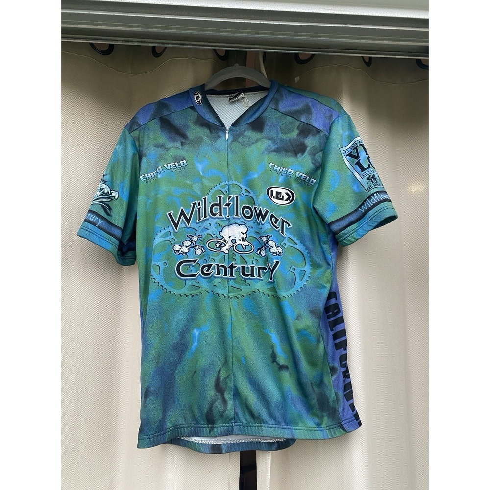Vintage Louis Garneau Wildflower Century Cycling Jersey Blue Green Men's Large‎